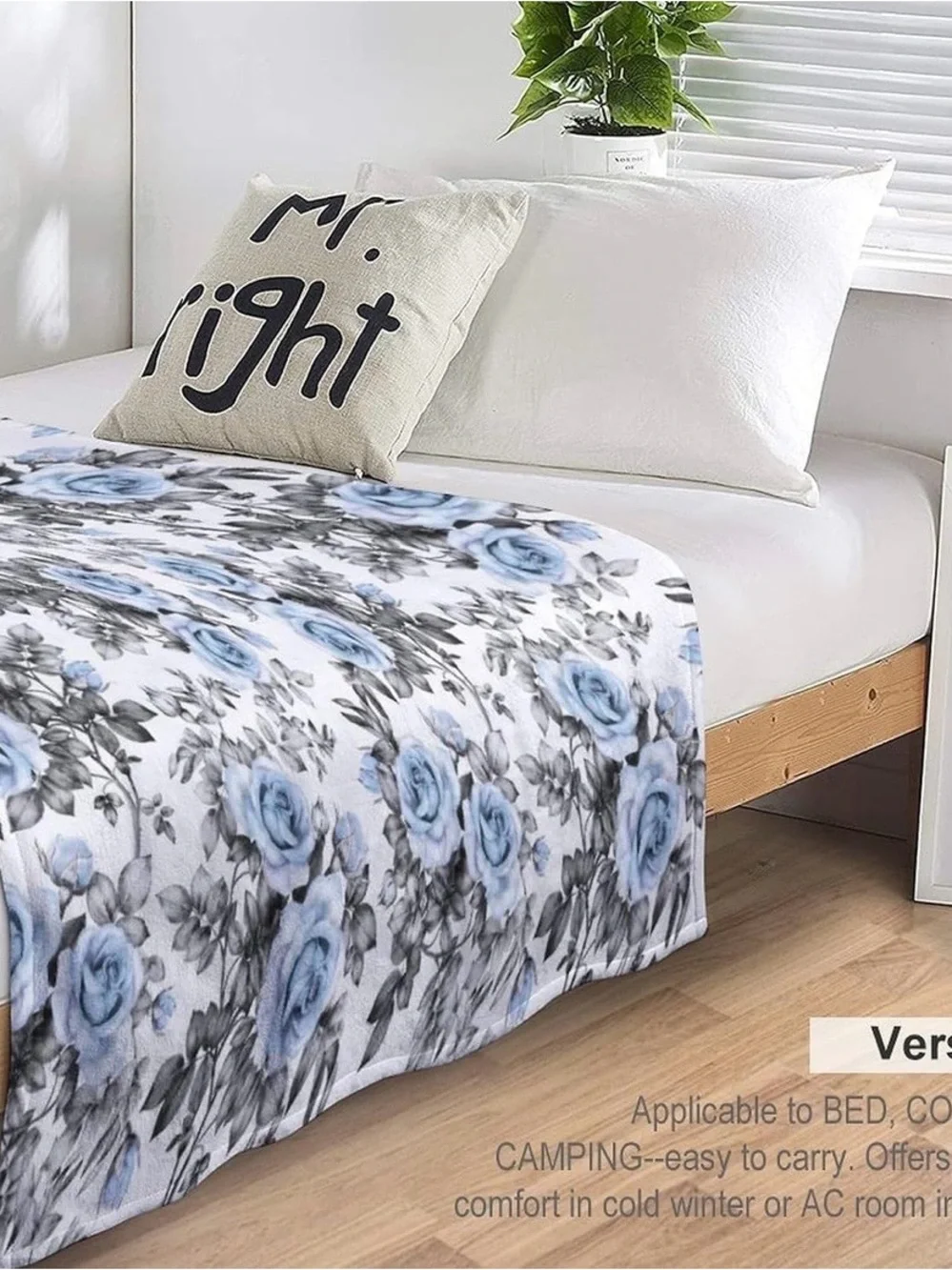 Flowers Blanket Blue Rose Floral Gray Leaves Natural Plants Modern 50x60inch